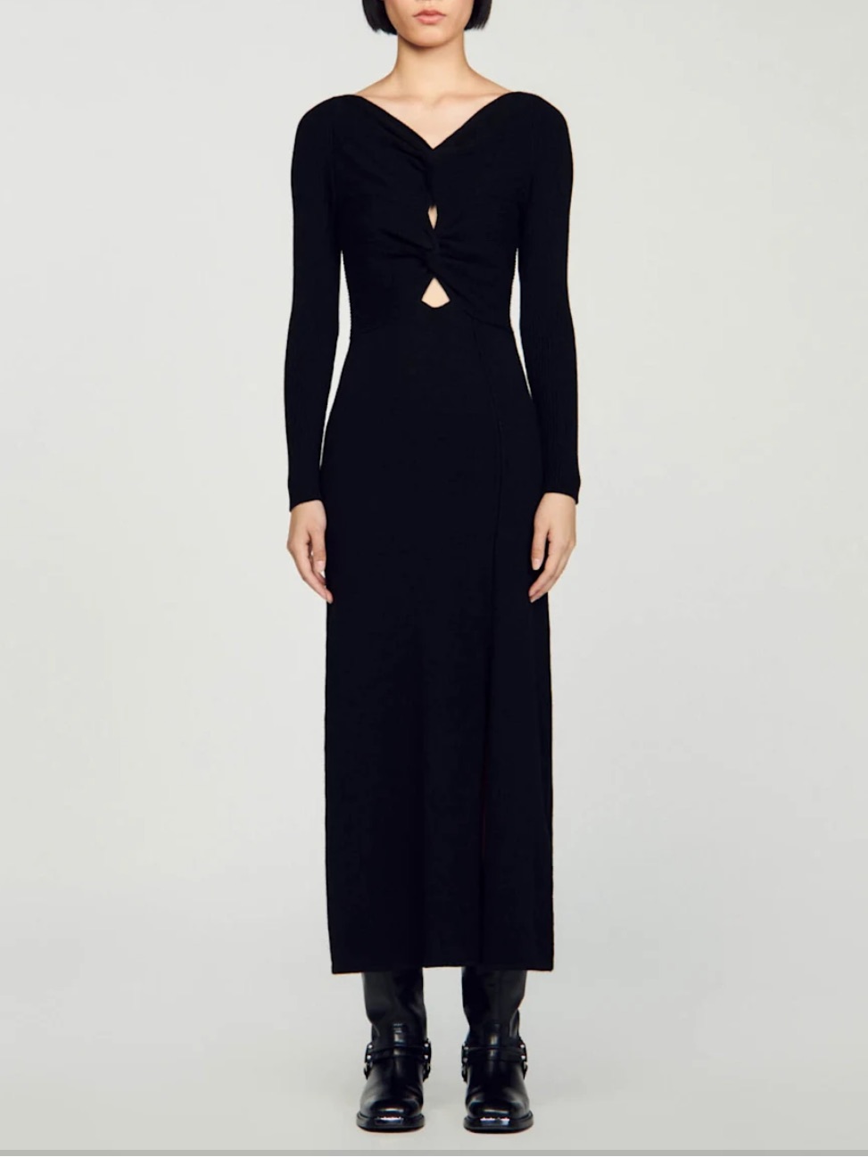 Sandro Black Long-Sleeve Twist Cutout Maxi Dress